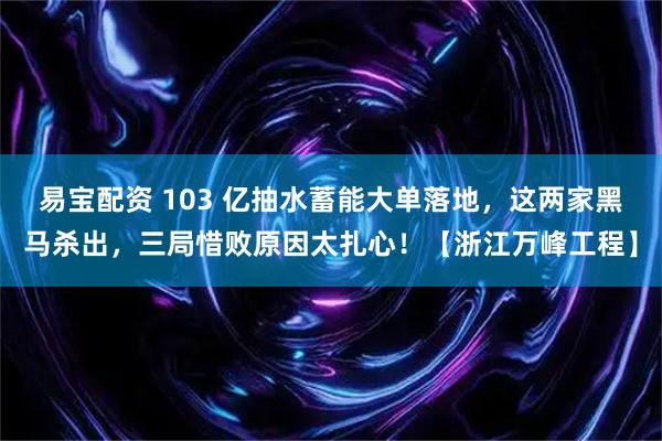 易宝配资 103 亿抽水蓄能大单落地,这两家黑马杀出,三局惜败原因太扎心!【浙江万峰工程】